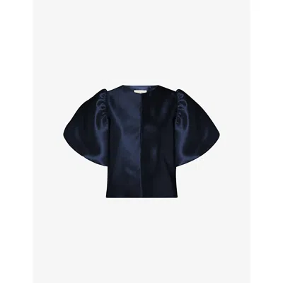 Malina Womens  Cleo Pouf-sleeve Woven Blouse In Dark Blue