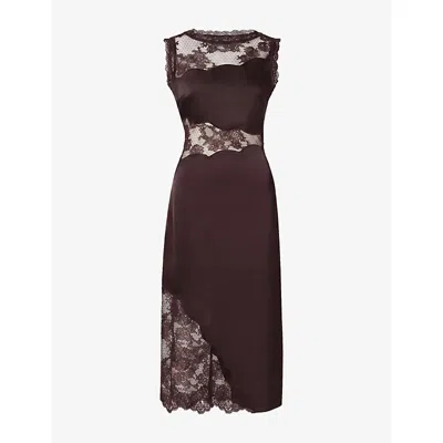 Malina Womens Desire Lace-panel Woven Midi Dress Espresso