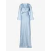 Malina Womens Dusty Blue Juliet Wrap Tie-detail Woven Maxi Dress Xl In Dusty Blue