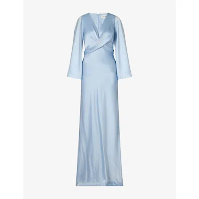 Malina Womens Dusty Blue Juliet Wrap Tie-detail Woven Maxi Dress Xl