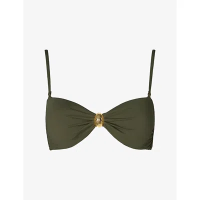 Malina Womens Dusty Olive Leana Embellished Bikini Top In Green