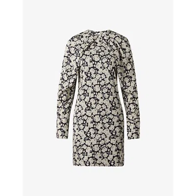 Malina Womens Evie Graphic-print Pleat-neck Satin Mini Dress Peony
