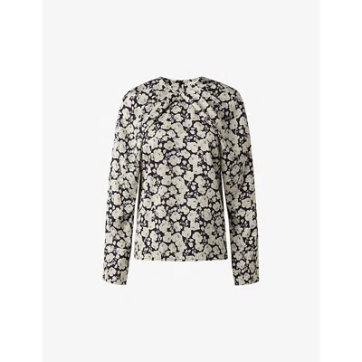 Malina Womens Evie Graphic-print Pleated-neck Satin Blouse Peony