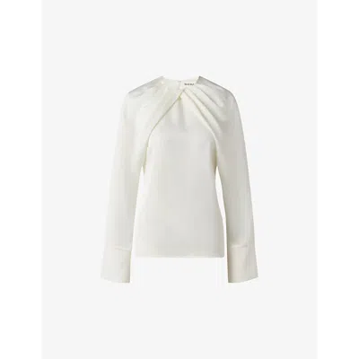 Malina Womens Evie Pleated-neck Flared-cuff Satin Blouse Vanilla