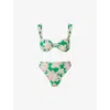 Malina Womens Green Lily Sirine Floral-print High-rise Recyced-nylon Bikini Bottoms In Green Lily