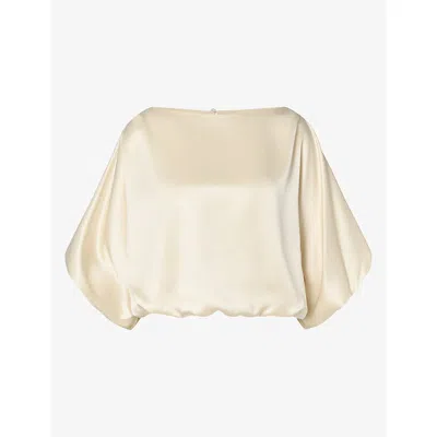 Malina Womens Havanna Boat-neck Puff-sleeve Satin Blouse Pearl In Multi