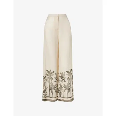 Malina Womens Izabelle Palm-print Wide-leg Woven Trousers In Neutral