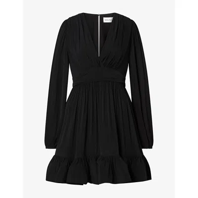 Malina Womens Jadie Ruffled-hem Lyocell-blend Mini Dress Black