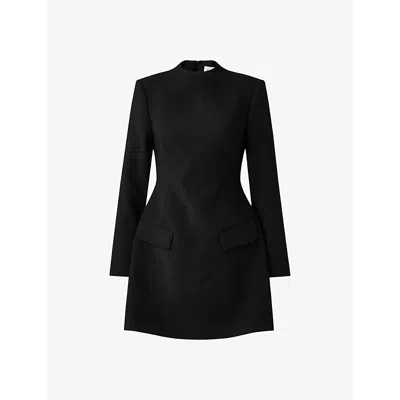 Malina Womens Leanna High-neck Long-sleeve Stretch-woven Mini Dress Black