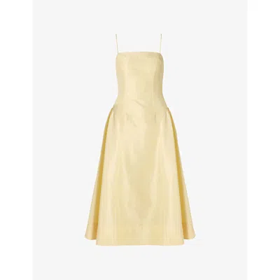 Malina Womens Lemon Calista Exaggerated-hip Satin Midi Dress