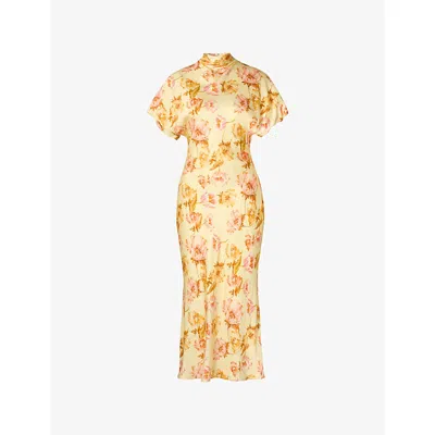 Malina Womens Lemon Peony Alivia Short-sleeve Satin Midi Dress