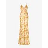 Malina Womens Lemon Peony Cornelia Floral-print Satin Slip Maxi Dress In Lemon Peony
