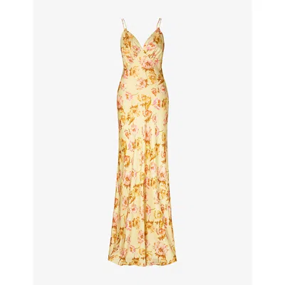 Malina Womens Lemon Peony Cornelia Floral-print Satin Slip Maxi Dress
