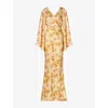 Malina Womens Lemon Peony Simone Tie-back Floral-print Satin Maxi Dress In Lemon Peony