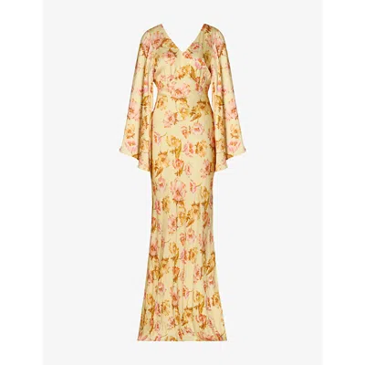 Malina Womens Lemon Peony Simone Tie-back Floral-print Satin Maxi Dress