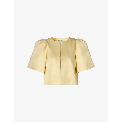 Malina Womens Serena Pouf-sleeve Satin Blouse Lemon