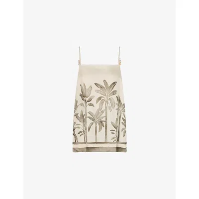 Malina Womens Lizly Palm-print Woven Top In Neutral
