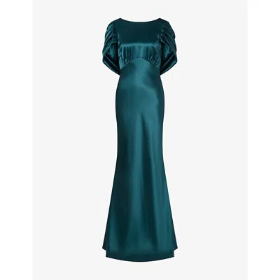 Malina Womens Louise Draped-back Satin Maxi Dress Teal