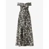 Malina Womens Lovelia Graphic-print Off-shoulder Organza Maxi Dres Peony In Peony