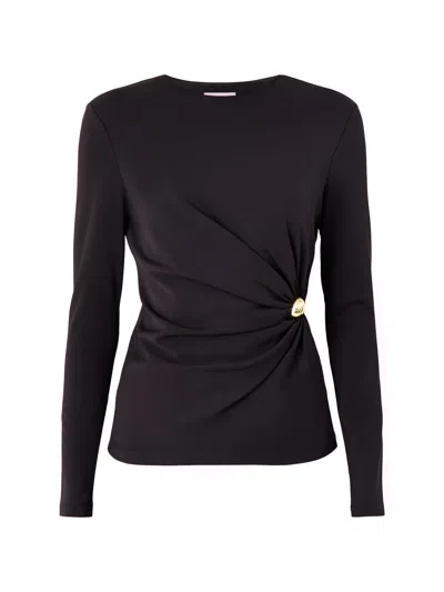 Malina Womens Mailey Jersey Brooch Long Sleeve Top In Black