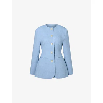 Malina Womens Sky Carol Fitted Round-neck Wool-blend Blazer In Blue