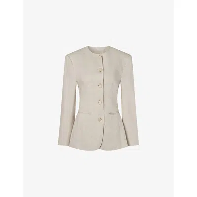 Malina Womens Sand Carol Round-neck Linen Blazer In Gray