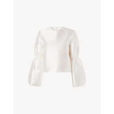 Malina Womens Ivory Cia Puff-sleeved Satin Blouse In White