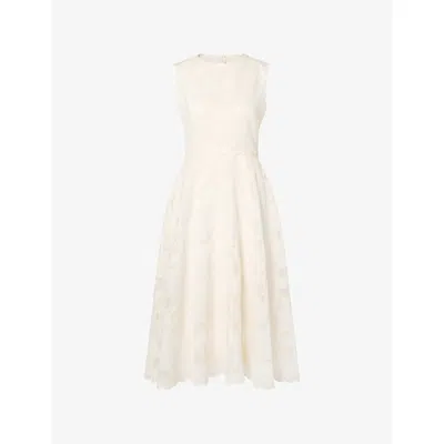 Malina Womens Vanilla Elin Scalloped-trim Cotton-blend Midi Dress In White