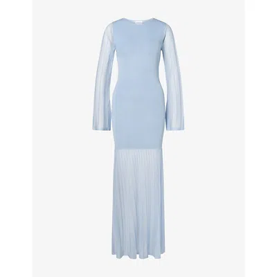 Malina Womens Sky Haisley Round-neck Long-sleeve Knitted Maxi Dress Xs In Blue