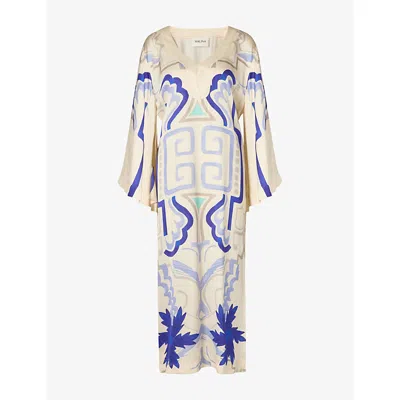 Malina Womens  Manon Graphic-print Wide-sleeve Satin Maxi Dress In Mosaic
