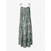 Malina Womens  Mare Ruched-neck Graphic-print Woven Maxi Dress