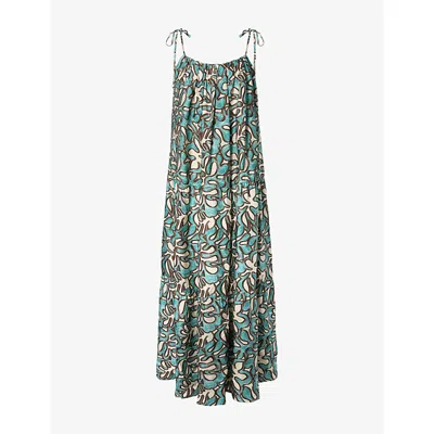 Malina Womens  Mare Ruched-neck Graphic-print Woven Maxi Dress