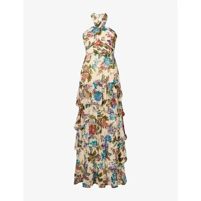 Malina Womens Paloma Halterneck Chiffon Maxi Dress Botanic Florals