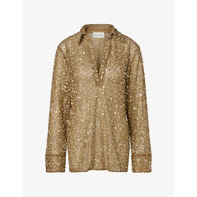 Malina Womens  Philippa Sequin-embellished Lace Woven Shirt In Gold