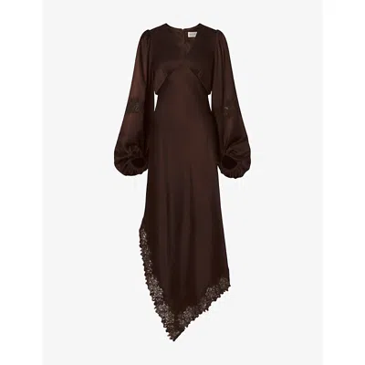Malina Womens  Seema Lace-hem Satin Maxi Dress In Brown