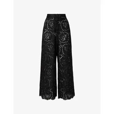 Malina Womens Black Stacey Wide-leg Lace Trousers