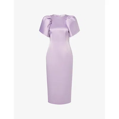 Malina Womens Lavender Zindy Puff-sleeved Satin Midi Dress In Purple