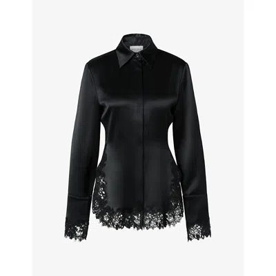 Malina Womens Malou Lace-trim Satin Shirt Black