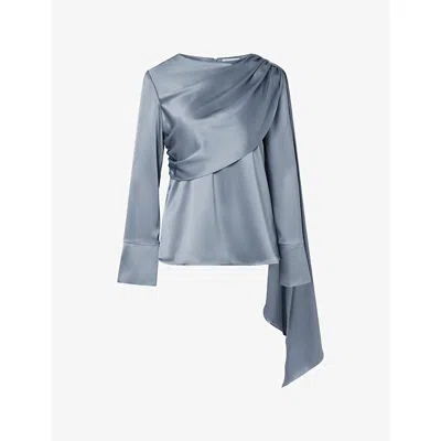 Malina Womens Melandy Draped-detail Acetate Blouse Steel Blue