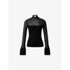 Malina Womens Millie High-neck Long-sleeve Sheer Knitted Top Black In Black