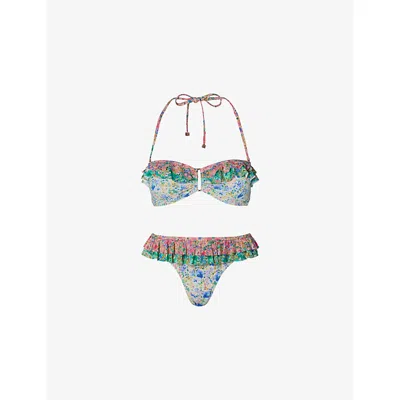 MALINA WOMENS MULTI DITSY CORALINE BANDEAU BIKINI TOP