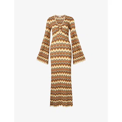 Malina Womens Multi Zinna Wide-sleeve Knitted Maxi Dress Xs