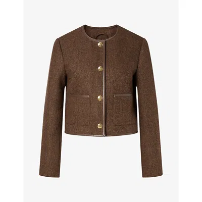 Malina Womens Ninette Tailored-fit Wool-tweed Jacket Dark Brown