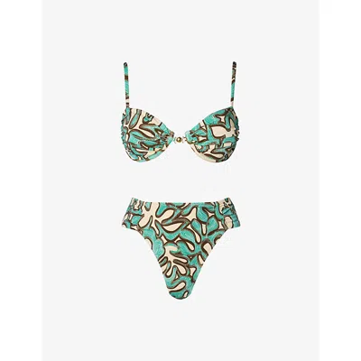 Malina Womens Ocean Corals Tovere High-rise Bikini Bottoms Xs In Green