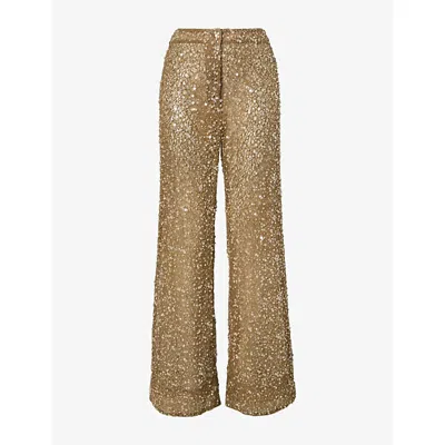 Malina Womens Pamela Embellished-sequin Straight-leg Trousers Camel