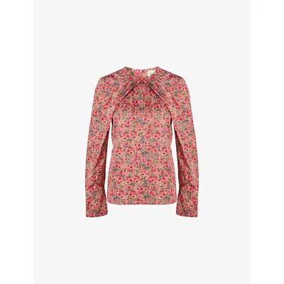 Malina Womens  Evie Pleated-neck Flared-cuff Satin Blouse In Pink Ditsy