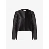 Malina Womens Ruthie Round-neck Long-sleeve Cropped Satin Blouse Black In Black