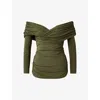 Malina Womens Siri Off-shoulder Long-sleeve Stretch-jersey Top Olive In Olive