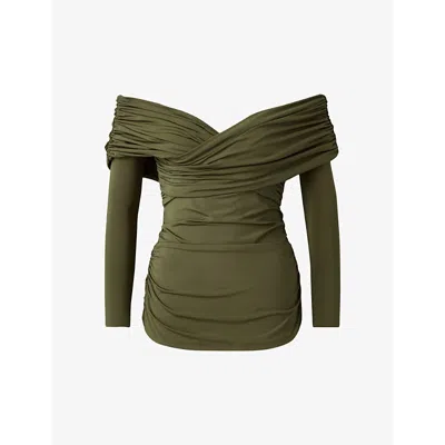 Malina Womens Siri Off-shoulder Long-sleeve Stretch-jersey Top Olive