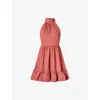 Malina Womens Terracotta Fern Halterneck Ruffled Chiffon Mini Dress In Terracotta